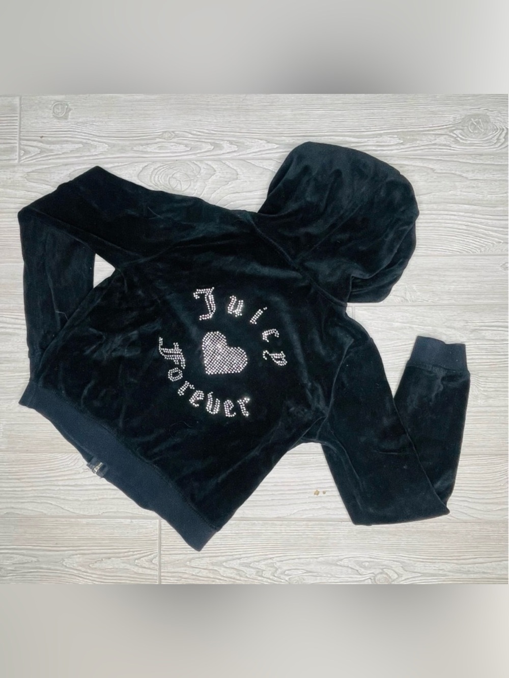 Juicy Couture Black Velour Zip Hoodie with Script Embroidery size small